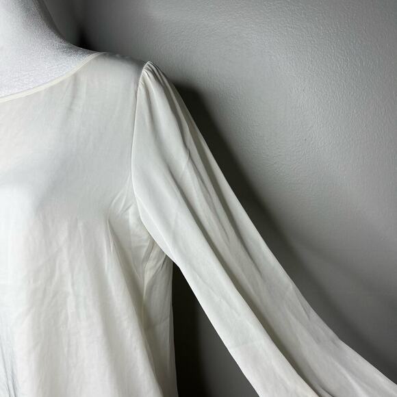 NWT Express Women's White Long Sleeve Blouse Size Medium Button Sleeve Sheer - Picture 5 of 10